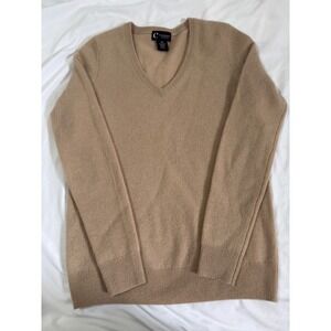 C by Bloomingdale's V-Neck 2-Ply Cashmere Sweater XS Tan